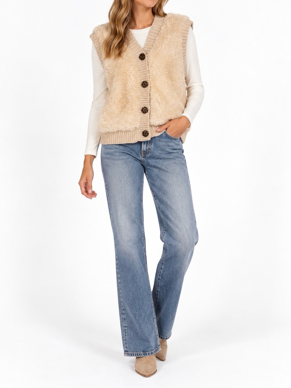 Heartloom cream fuzzy vest